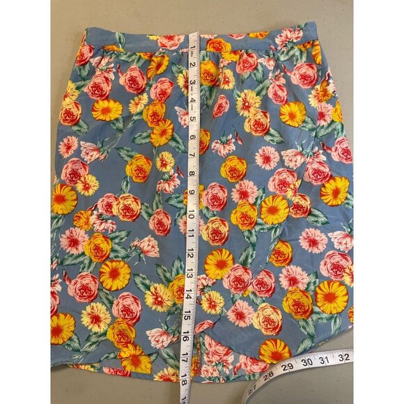 Ezra Light Blue Floral Tulip Faux Wrap Mini Skirt Sz S - Picture 7 of 8